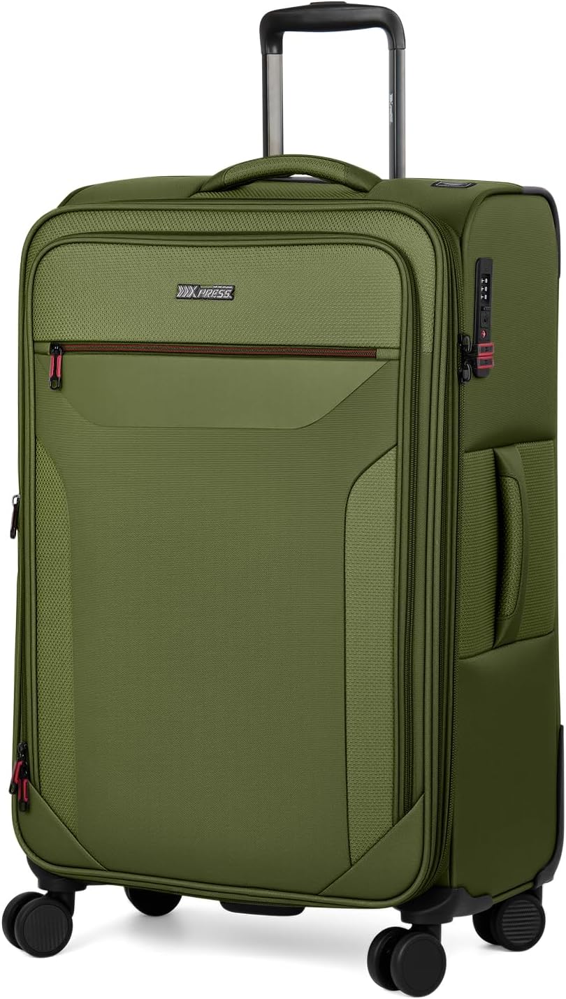 Carry on Luggage 22 X 14 X 9 Airline Approved,22 Inch Softside Suitcases w/TSA LOCK,Lightweight Carry-On Suitcase w/Spinner Wheels,Upright Softshell Luggage for Men/Women（Green,22in）