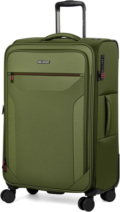 Carry on Luggage 22 X 14 X 9 Airline Approved,22 Inch Softside Suitcases w/TSA LOCK,Lightweight Carry-On Suitcase w/Spinner Wheels,Upright Softshell Luggage for Men/Women（Green,22in）