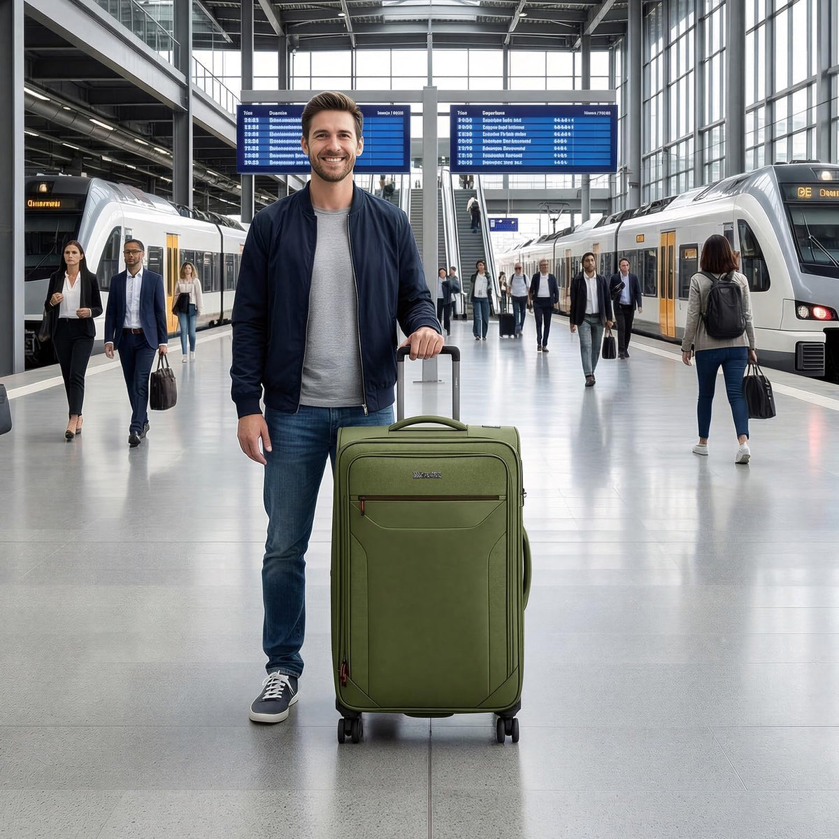 Carry on Luggage 22 X 14 X 9 Airline Approved,22 Inch Softside Suitcases w/TSA LOCK,Lightweight Carry-On Suitcase w/Spinner Wheels,Upright Softshell Luggage for Men/Women（Green,22in）