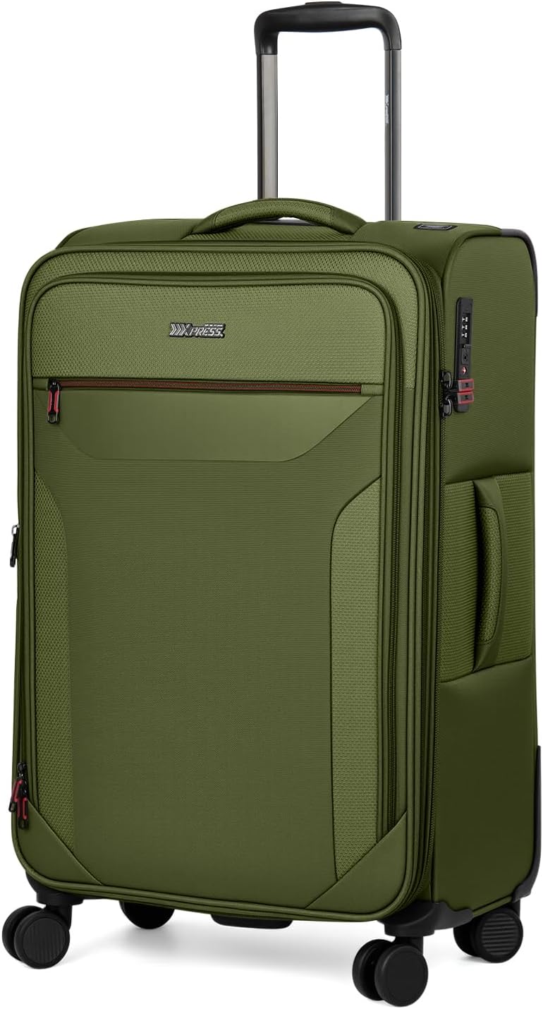 Carry on Luggage 22 X 14 X 9 Airline Approved,22 Inch Softside Suitcases w/TSA LOCK,Lightweight Carry-On Suitcase w/Spinner Wheels,Upright Softshell Luggage for Men/Women（Green,22in）
