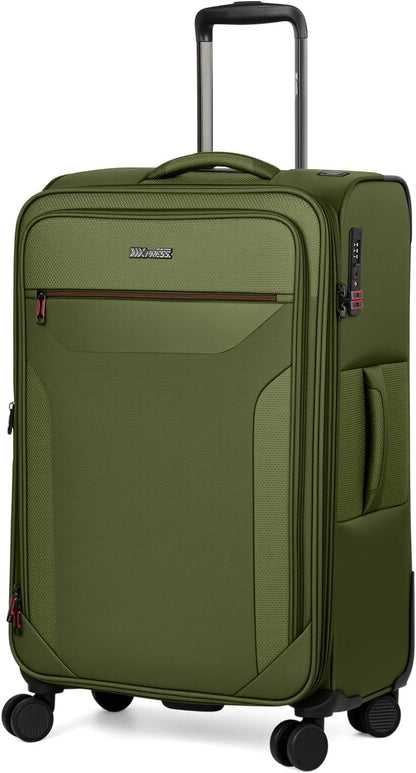 Carry on Luggage 22 X 14 X 9 Airline Approved,22 Inch Softside Suitcases w/TSA LOCK,Lightweight Carry-On Suitcase w/Spinner Wheels,Upright Softshell Luggage for Men/Women（Green,22in）