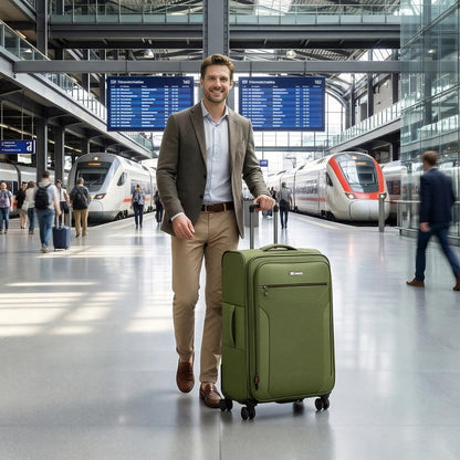 Carry on Luggage 22 X 14 X 9 Airline Approved,22 Inch Softside Suitcases w/TSA LOCK,Lightweight Carry-On Suitcase w/Spinner Wheels,Upright Softshell Luggage for Men/Women（Green,22in）