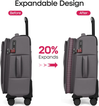 Carry on Luggage 22 X 14 X 9 Airline Approved,22 Inch Softside Suitcases w/TSA LOCK,Lightweight Carry-On Suitcase w/Spinner Wheels,Upright Softshell Luggage for Men/Women（Green,22in）