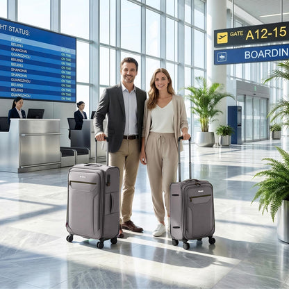 Carry on Luggage 22 X 14 X 9 Airline Approved,22 Inch Softside Suitcases w/TSA LOCK,Lightweight Carry-On Suitcase w/Spinner Wheels,Upright Softshell Luggage for Men/Women（Green,22in）