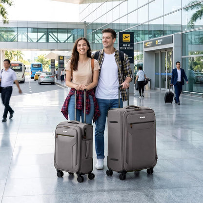 Carry on Luggage 22 X 14 X 9 Airline Approved,22 Inch Softside Suitcases w/TSA LOCK,Lightweight Carry-On Suitcase w/Spinner Wheels,Upright Softshell Luggage for Men/Women（Green,22in）