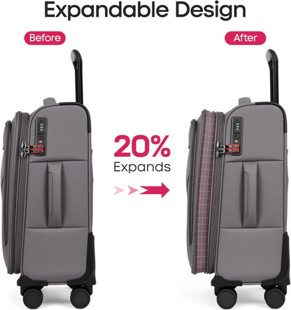 Carry on Luggage 22 X 14 X 9 Airline Approved,22 Inch Softside Suitcases w/TSA LOCK,Lightweight Carry-On Suitcase w/Spinner Wheels,Upright Softshell Luggage for Men/Women（Green,22in）