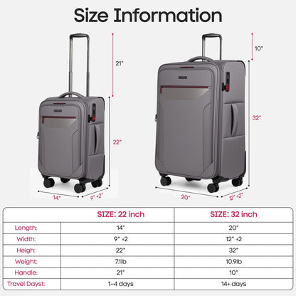 Carry on Luggage 22 X 14 X 9 Airline Approved,22 Inch Softside Suitcases w/TSA LOCK,Lightweight Carry-On Suitcase w/Spinner Wheels,Upright Softshell Luggage for Men/Women（Green,22in）