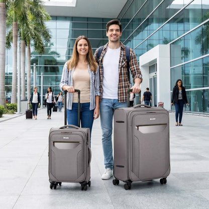 Carry on Luggage 22 X 14 X 9 Airline Approved,22 Inch Softside Suitcases w/TSA LOCK,Lightweight Carry-On Suitcase w/Spinner Wheels,Upright Softshell Luggage for Men/Women（Green,22in）