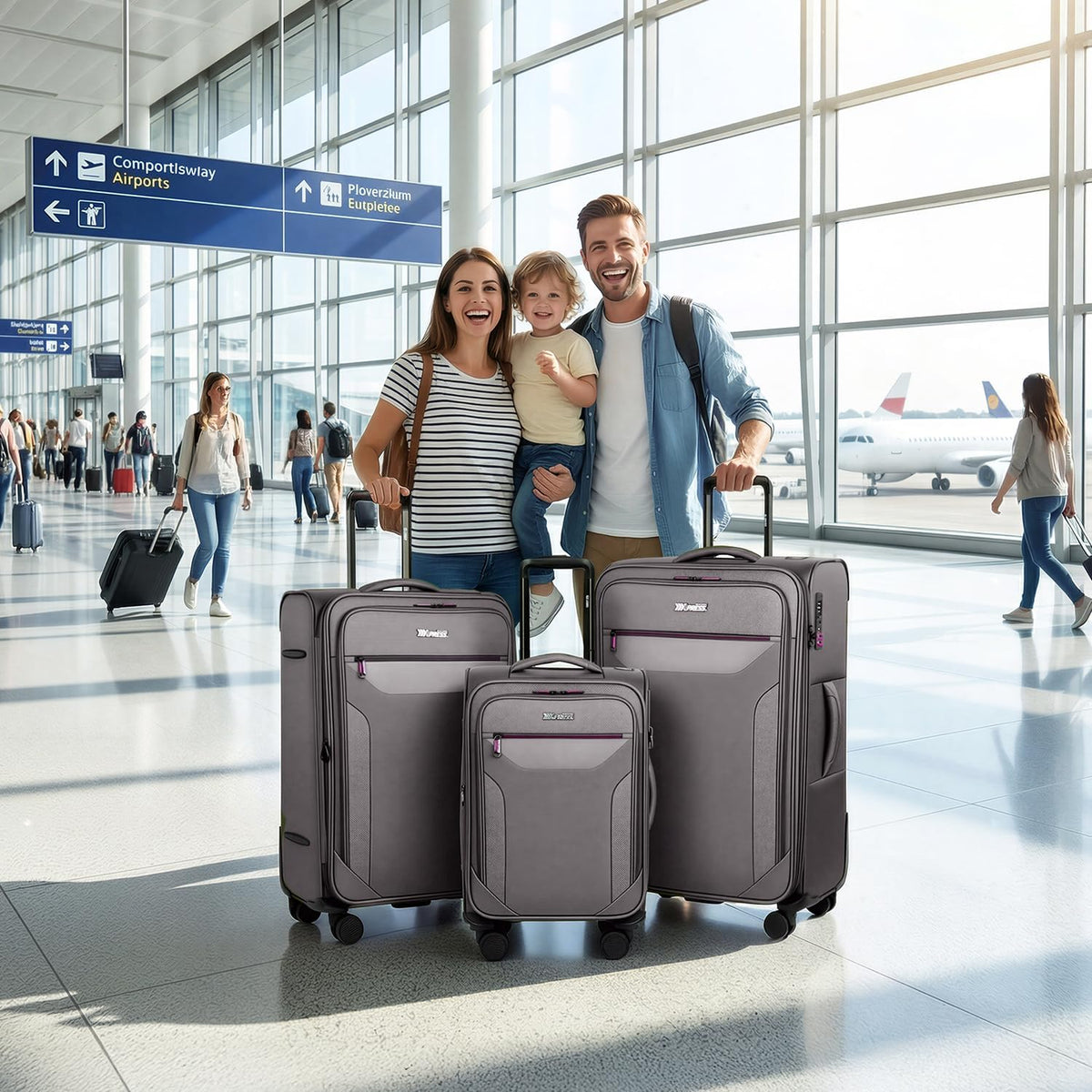 Carry on Luggage 22 X 14 X 9 Airline Approved,22 Inch Softside Suitcases w/TSA LOCK,Lightweight Carry-On Suitcase w/Spinner Wheels,Upright Softshell Luggage for Men/Women（Green,22in）