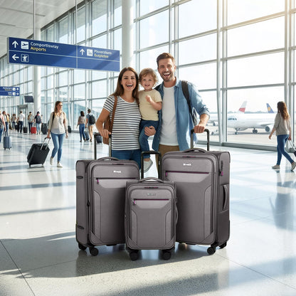 Carry on Luggage 22 X 14 X 9 Airline Approved,22 Inch Softside Suitcases w/TSA LOCK,Lightweight Carry-On Suitcase w/Spinner Wheels,Upright Softshell Luggage for Men/Women（Green,22in）