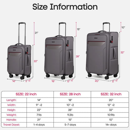 Carry on Luggage 22 X 14 X 9 Airline Approved,22 Inch Softside Suitcases w/TSA LOCK,Lightweight Carry-On Suitcase w/Spinner Wheels,Upright Softshell Luggage for Men/Women（Green,22in）
