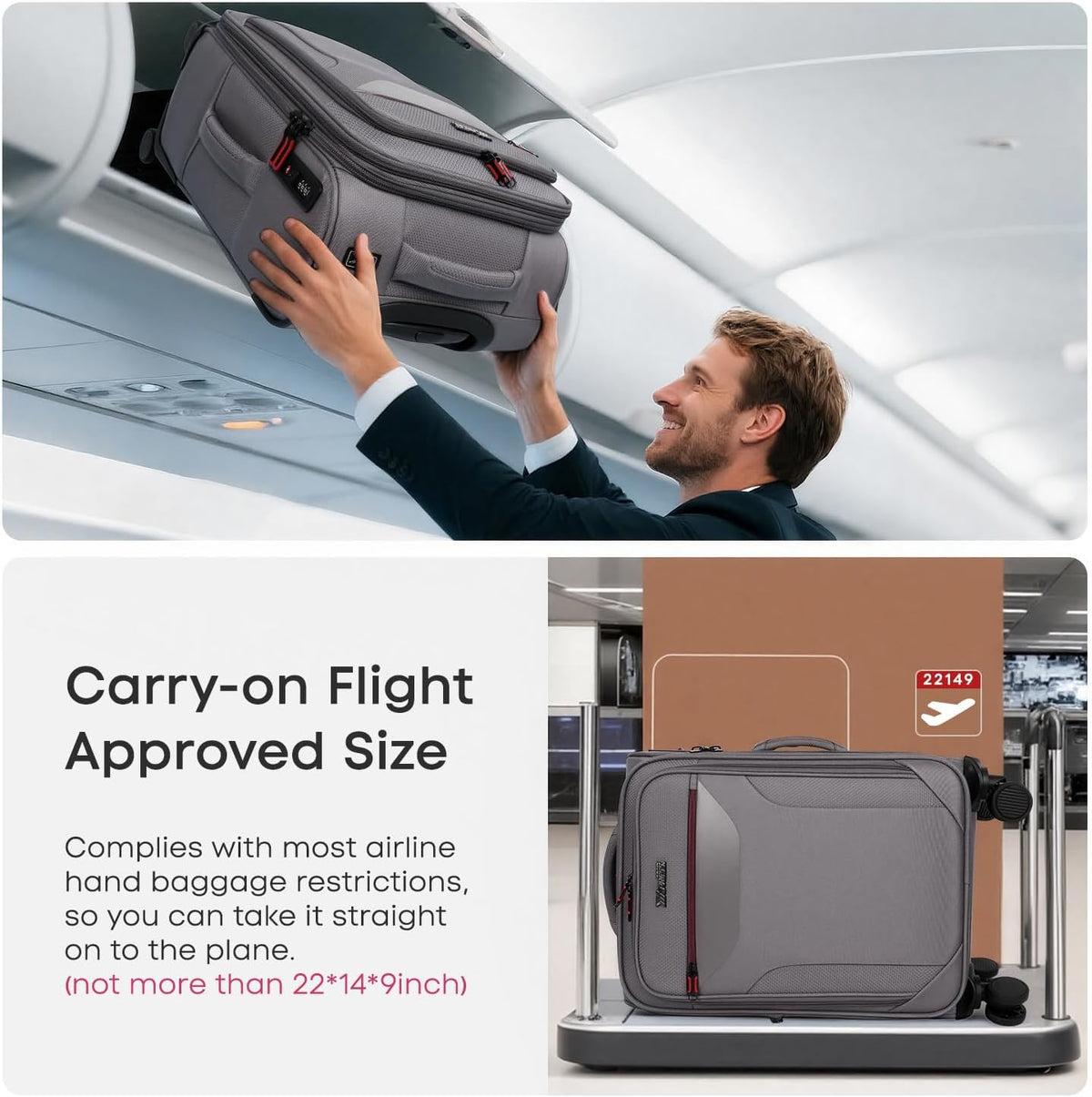 Carry on Luggage 22 X 14 X 9 Airline Approved,22 Inch Softside Suitcases w/TSA LOCK,Lightweight Carry-On Suitcase w/Spinner Wheels,Upright Softshell Luggage for Men/Women（Green,22in）