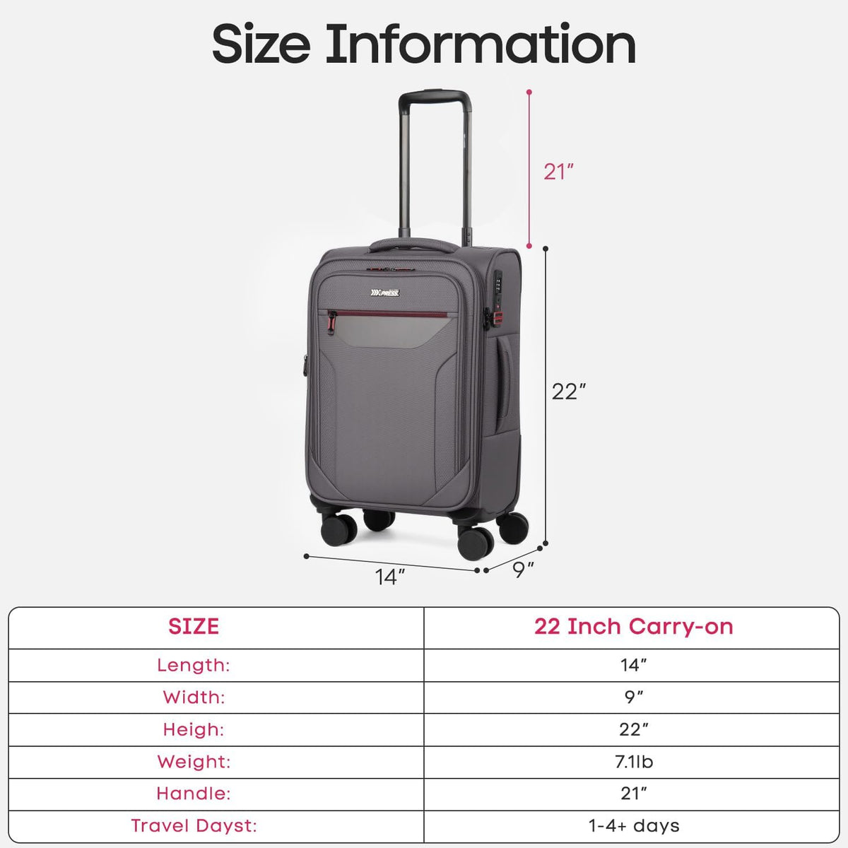 Carry on Luggage 22 X 14 X 9 Airline Approved,22 Inch Softside Suitcases w/TSA LOCK,Lightweight Carry-On Suitcase w/Spinner Wheels,Upright Softshell Luggage for Men/Women（Green,22in）