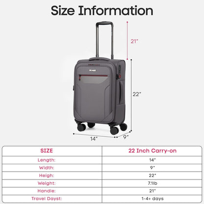 Carry on Luggage 22 X 14 X 9 Airline Approved,22 Inch Softside Suitcases w/TSA LOCK,Lightweight Carry-On Suitcase w/Spinner Wheels,Upright Softshell Luggage for Men/Women（Green,22in）