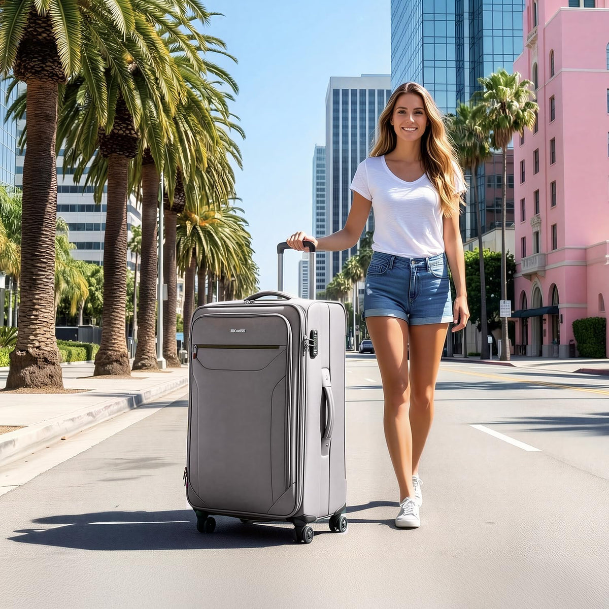 Carry on Luggage 22 X 14 X 9 Airline Approved,22 Inch Softside Suitcases w/TSA LOCK,Lightweight Carry-On Suitcase w/Spinner Wheels,Upright Softshell Luggage for Men/Women（Green,22in）