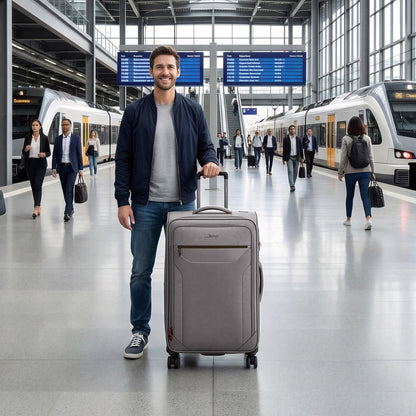 Carry on Luggage 22 X 14 X 9 Airline Approved,22 Inch Softside Suitcases w/TSA LOCK,Lightweight Carry-On Suitcase w/Spinner Wheels,Upright Softshell Luggage for Men/Women（Green,22in）