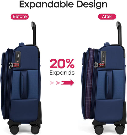Carry on Luggage 22 X 14 X 9 Airline Approved,22 Inch Softside Suitcases w/TSA LOCK,Lightweight Carry-On Suitcase w/Spinner Wheels,Upright Softshell Luggage for Men/Women（Green,22in）