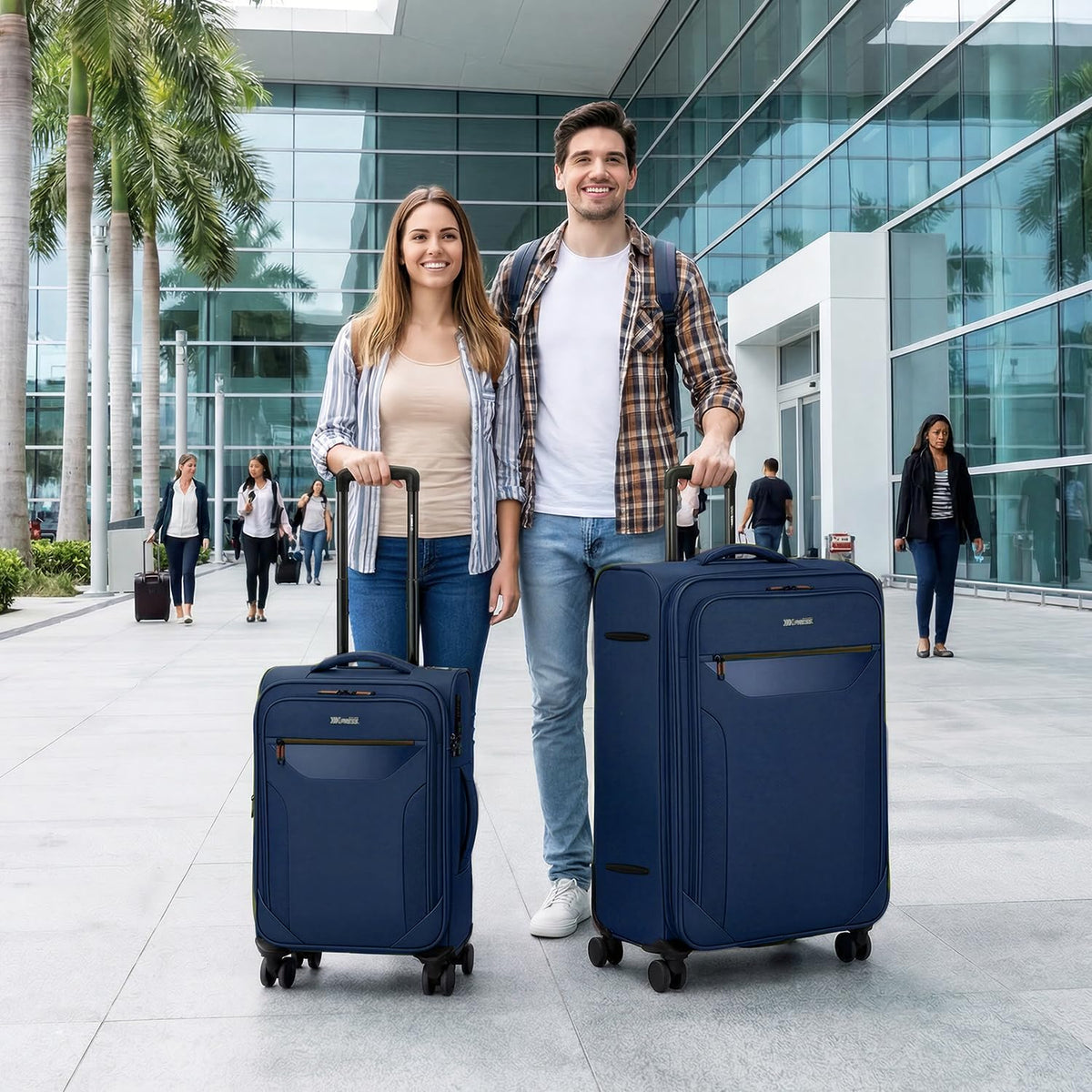 Carry on Luggage 22 X 14 X 9 Airline Approved,22 Inch Softside Suitcases w/TSA LOCK,Lightweight Carry-On Suitcase w/Spinner Wheels,Upright Softshell Luggage for Men/Women（Green,22in）