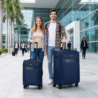 Carry on Luggage 22 X 14 X 9 Airline Approved,22 Inch Softside Suitcases w/TSA LOCK,Lightweight Carry-On Suitcase w/Spinner Wheels,Upright Softshell Luggage for Men/Women（Green,22in）