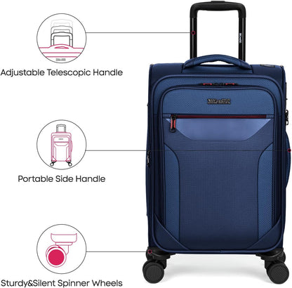 Carry on Luggage 22 X 14 X 9 Airline Approved,22 Inch Softside Suitcases w/TSA LOCK,Lightweight Carry-On Suitcase w/Spinner Wheels,Upright Softshell Luggage for Men/Women（Green,22in）