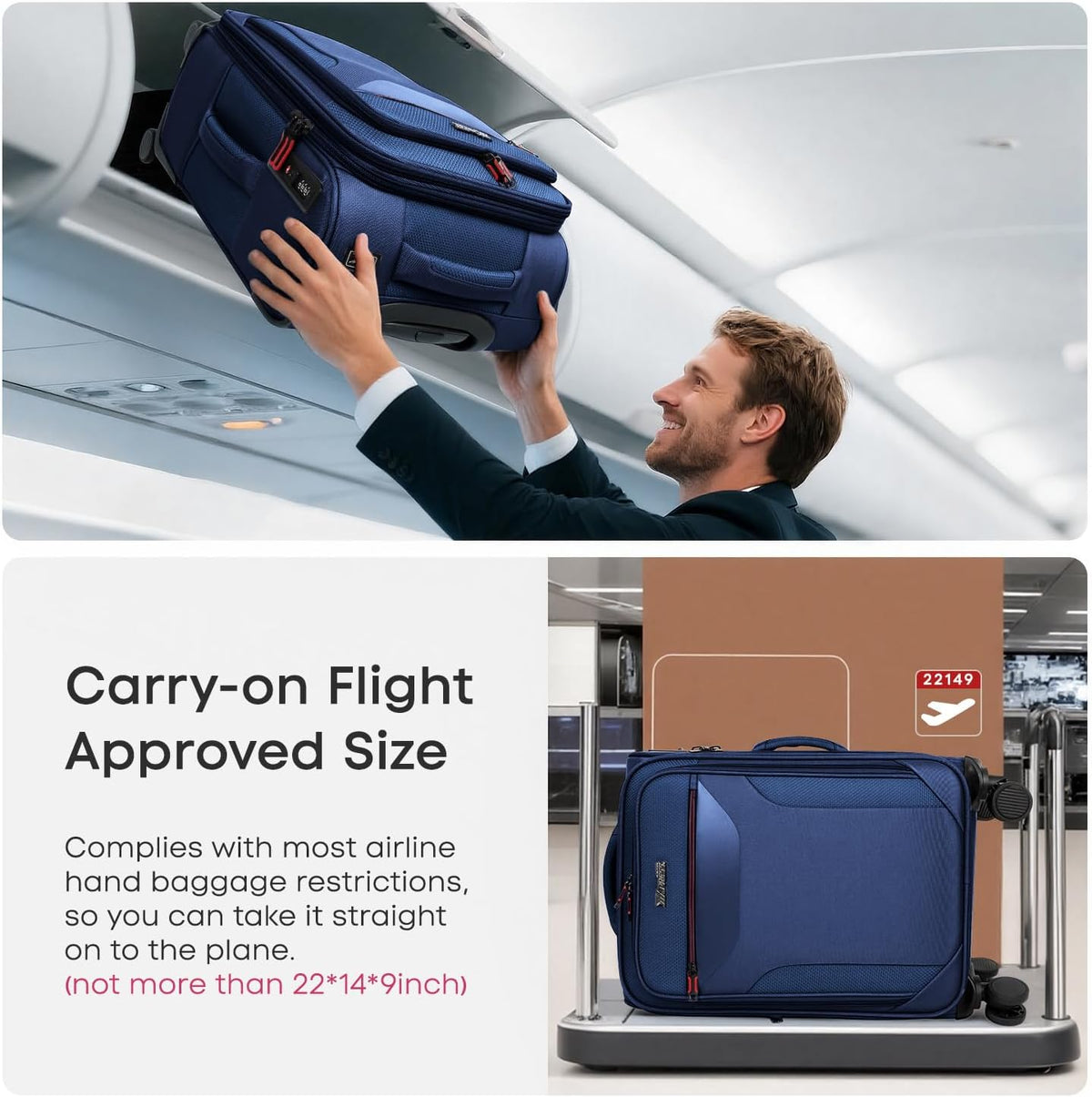 Carry on Luggage 22 X 14 X 9 Airline Approved,22 Inch Softside Suitcases w/TSA LOCK,Lightweight Carry-On Suitcase w/Spinner Wheels,Upright Softshell Luggage for Men/Women（Green,22in）