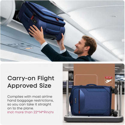 Carry on Luggage 22 X 14 X 9 Airline Approved,22 Inch Softside Suitcases w/TSA LOCK,Lightweight Carry-On Suitcase w/Spinner Wheels,Upright Softshell Luggage for Men/Women（Green,22in）
