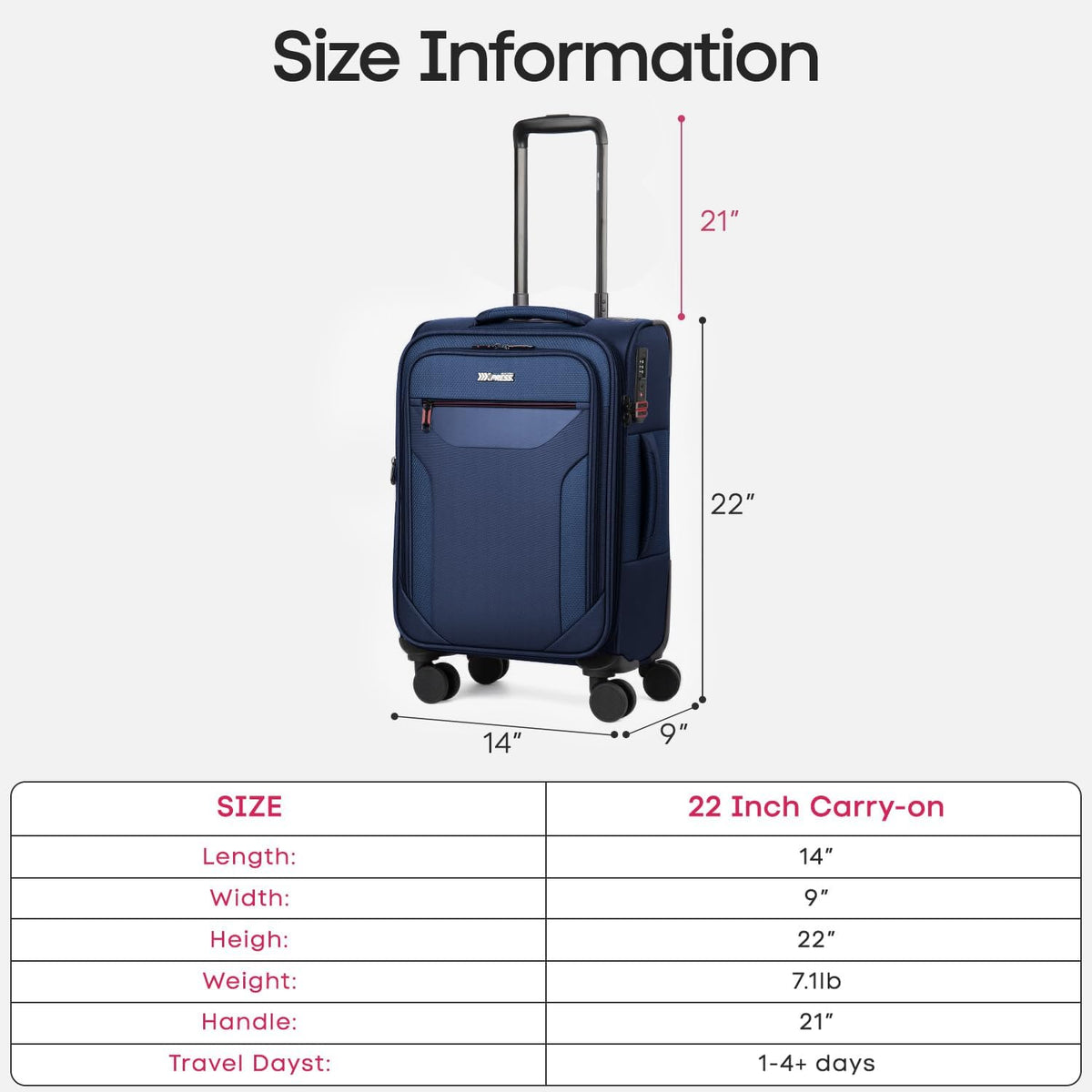 Carry on Luggage 22 X 14 X 9 Airline Approved,22 Inch Softside Suitcases w/TSA LOCK,Lightweight Carry-On Suitcase w/Spinner Wheels,Upright Softshell Luggage for Men/Women（Green,22in）