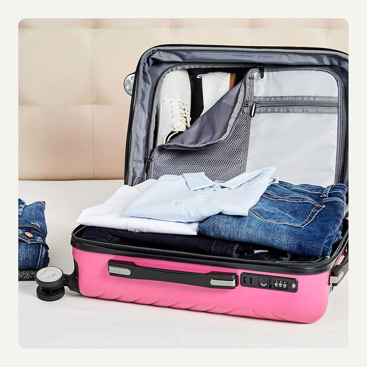 21" Hardside Carry-On Luggage with TSA Lock, Expandable, Organized Interior with Divider and Pockets, Spinner Wheels, Navy Blue