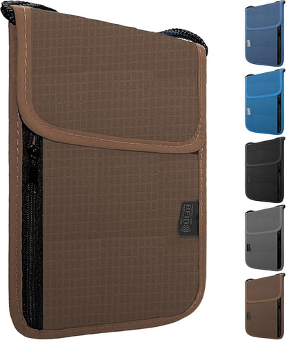Travel Neck Wallet with RFID Blocking – Passport Holder Organizer Neck Pouch – Portable Easy to Conceal Travel Pouch (Light Blue)