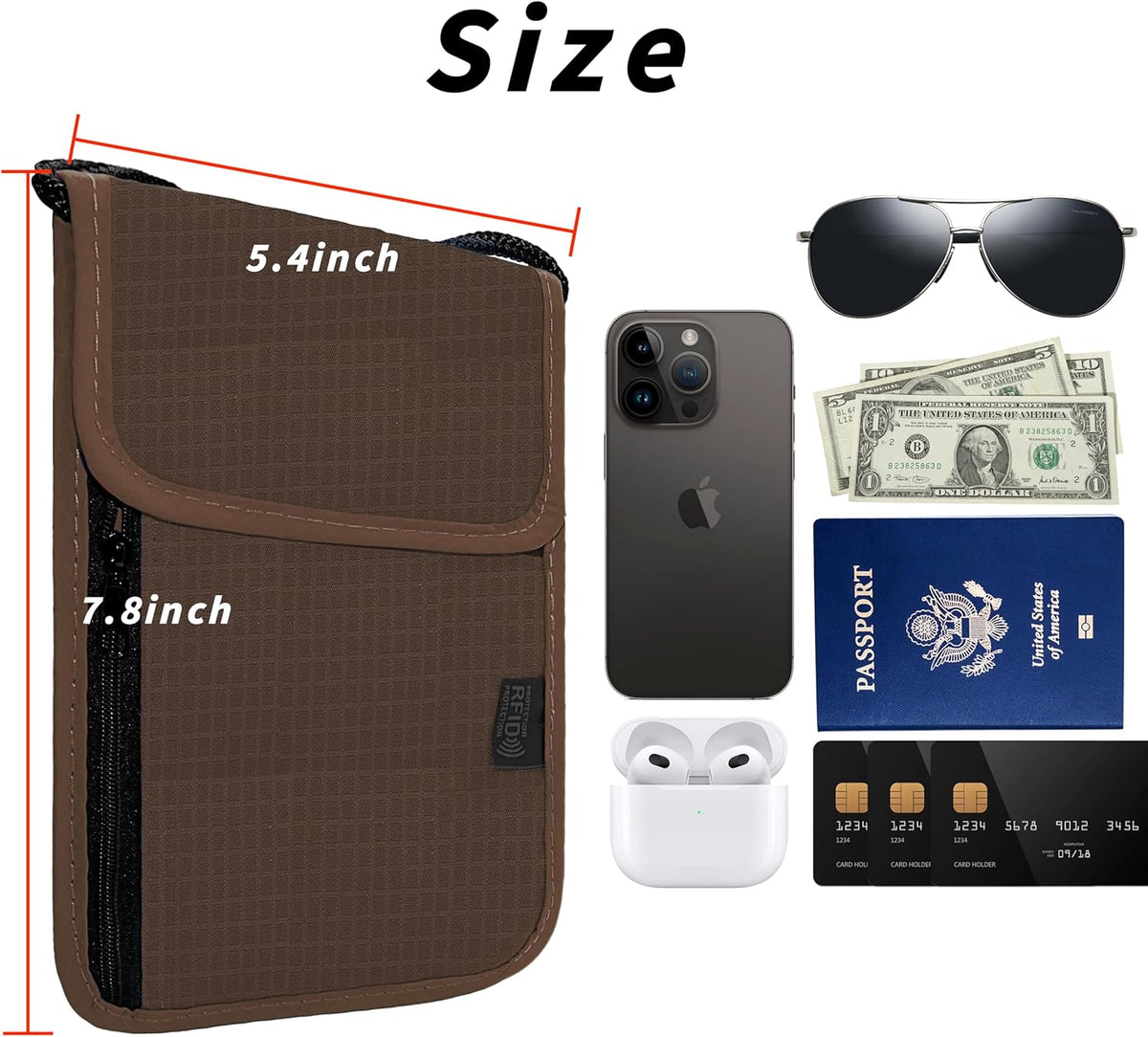 Travel Neck Wallet with RFID Blocking – Passport Holder Organizer Neck Pouch – Portable Easy to Conceal Travel Pouch (Light Blue)