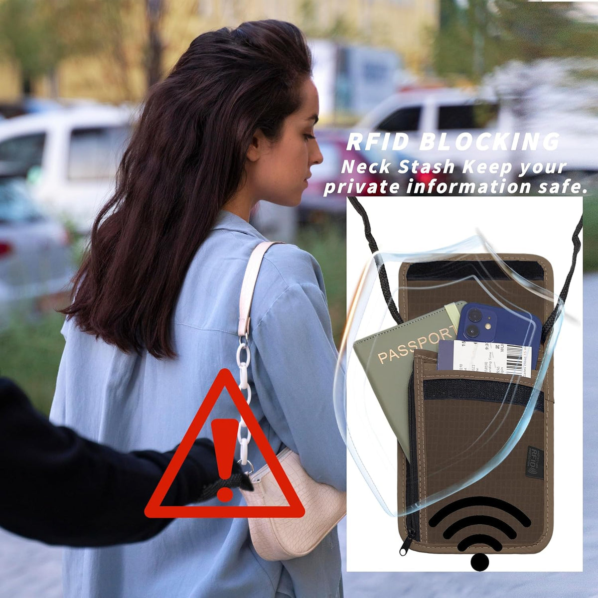 Travel Neck Wallet with RFID Blocking – Passport Holder Organizer Neck Pouch – Portable Easy to Conceal Travel Pouch (Light Blue)