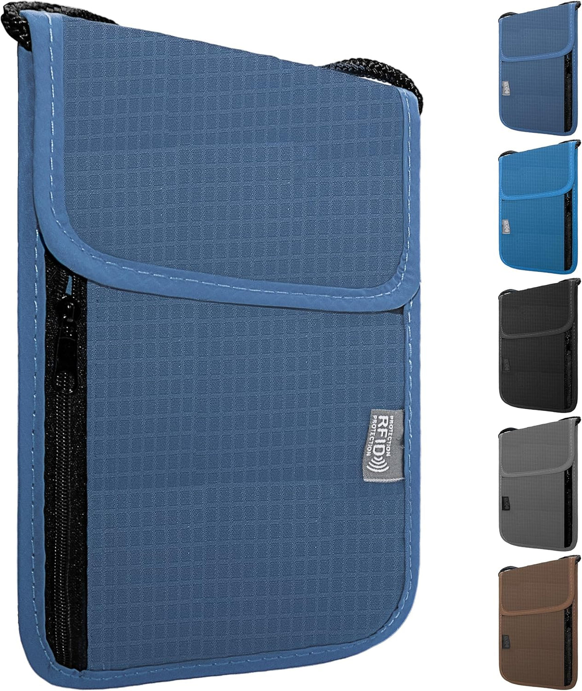 Travel Neck Wallet with RFID Blocking – Passport Holder Organizer Neck Pouch – Portable Easy to Conceal Travel Pouch (Light Blue)