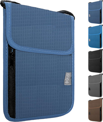 Travel Neck Wallet with RFID Blocking – Passport Holder Organizer Neck Pouch – Portable Easy to Conceal Travel Pouch (Light Blue)
