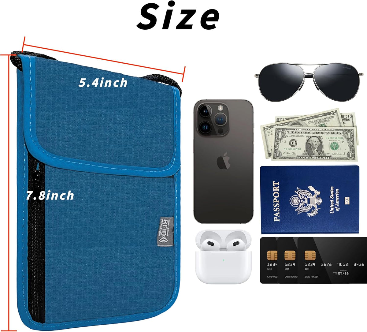 Travel Neck Wallet with RFID Blocking – Passport Holder Organizer Neck Pouch – Portable Easy to Conceal Travel Pouch (Light Blue)