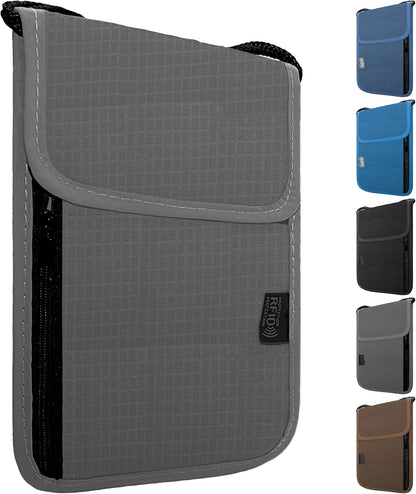Travel Neck Wallet with RFID Blocking – Passport Holder Organizer Neck Pouch – Portable Easy to Conceal Travel Pouch (Light Blue)