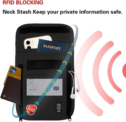 Travel Neck Wallet with RFID Blocking – Passport Holder Organizer Neck Pouch – Portable Easy to Conceal Travel Pouch (Light Blue)