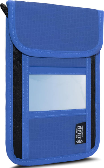 Travel Neck Wallet with RFID Blocking – Passport Holder Organizer Neck Pouch – Portable Easy to Conceal Travel Pouch (Light Blue)