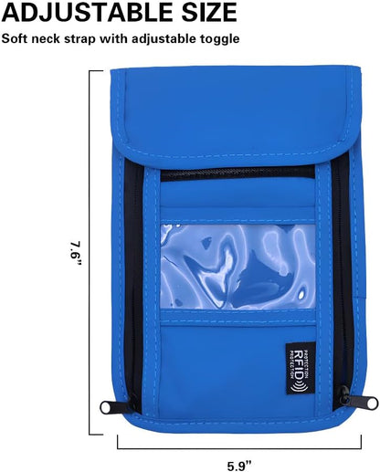 Travel Neck Wallet with RFID Blocking – Passport Holder Organizer Neck Pouch – Portable Easy to Conceal Travel Pouch (Light Blue)