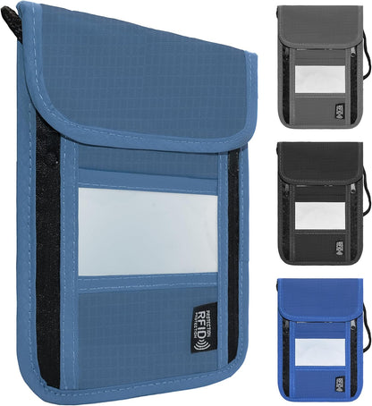 Travel Neck Wallet with RFID Blocking – Passport Holder Organizer Neck Pouch – Portable Easy to Conceal Travel Pouch (Light Blue)