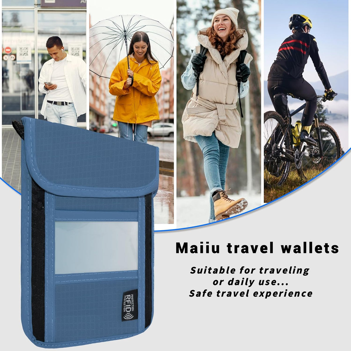 Travel Neck Wallet with RFID Blocking – Passport Holder Organizer Neck Pouch – Portable Easy to Conceal Travel Pouch (Light Blue)