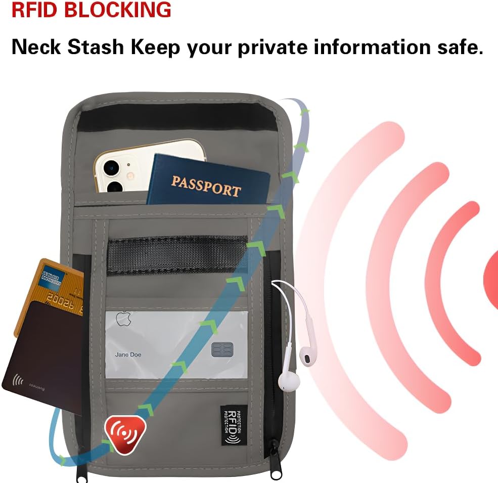 Travel Neck Wallet with RFID Blocking – Passport Holder Organizer Neck Pouch – Portable Easy to Conceal Travel Pouch (Light Blue)