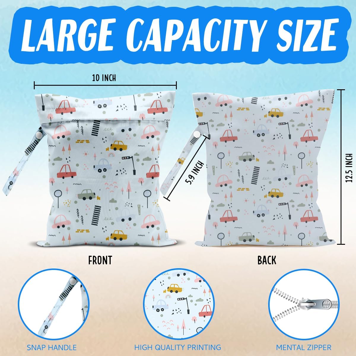 Wet Bag for Baby Swimsuit Dirty Clothes Diaper Yoga Gym, Wet Dry Bag, Beach Vacation Essential for Baby Travel Poor Swiming Bathing Daycare Toddler Diapers Items