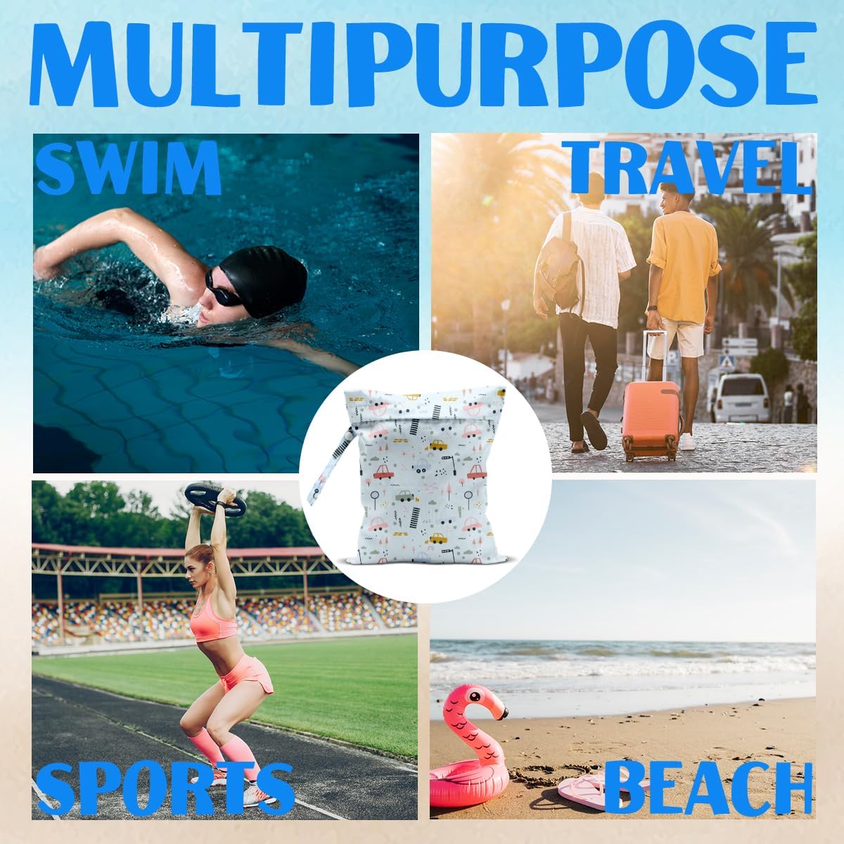 Wet Bag for Baby Swimsuit Dirty Clothes Diaper Yoga Gym, Wet Dry Bag, Beach Vacation Essential for Baby Travel Poor Swiming Bathing Daycare Toddler Diapers Items
