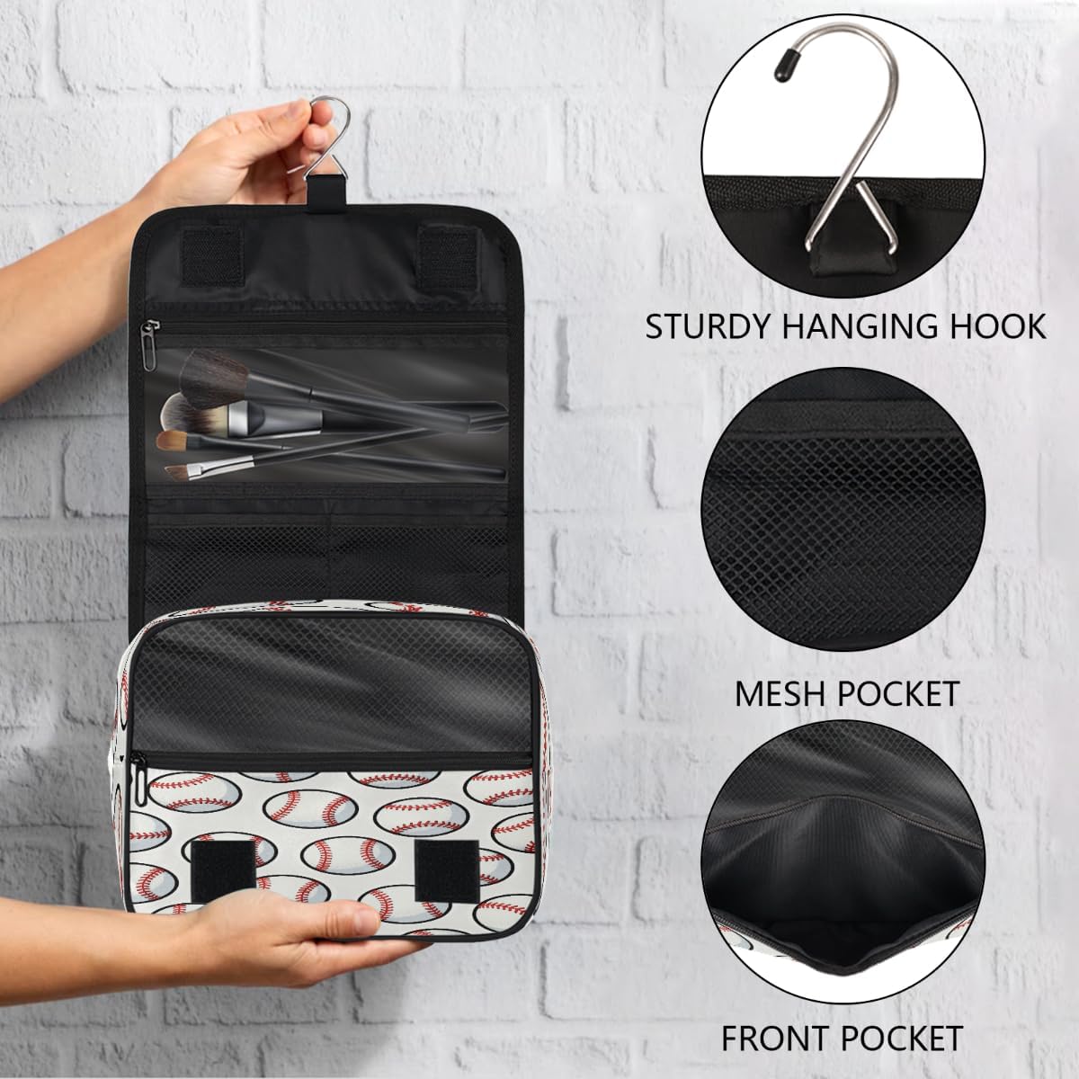 Kids Hanging Toiletry Bag for Boys - Waterproof Travel Cosmetic Organizer Makeup Pouch for Girls Shower Wash Bags with Hanging Hook Toiletries Storage Bag(Football)