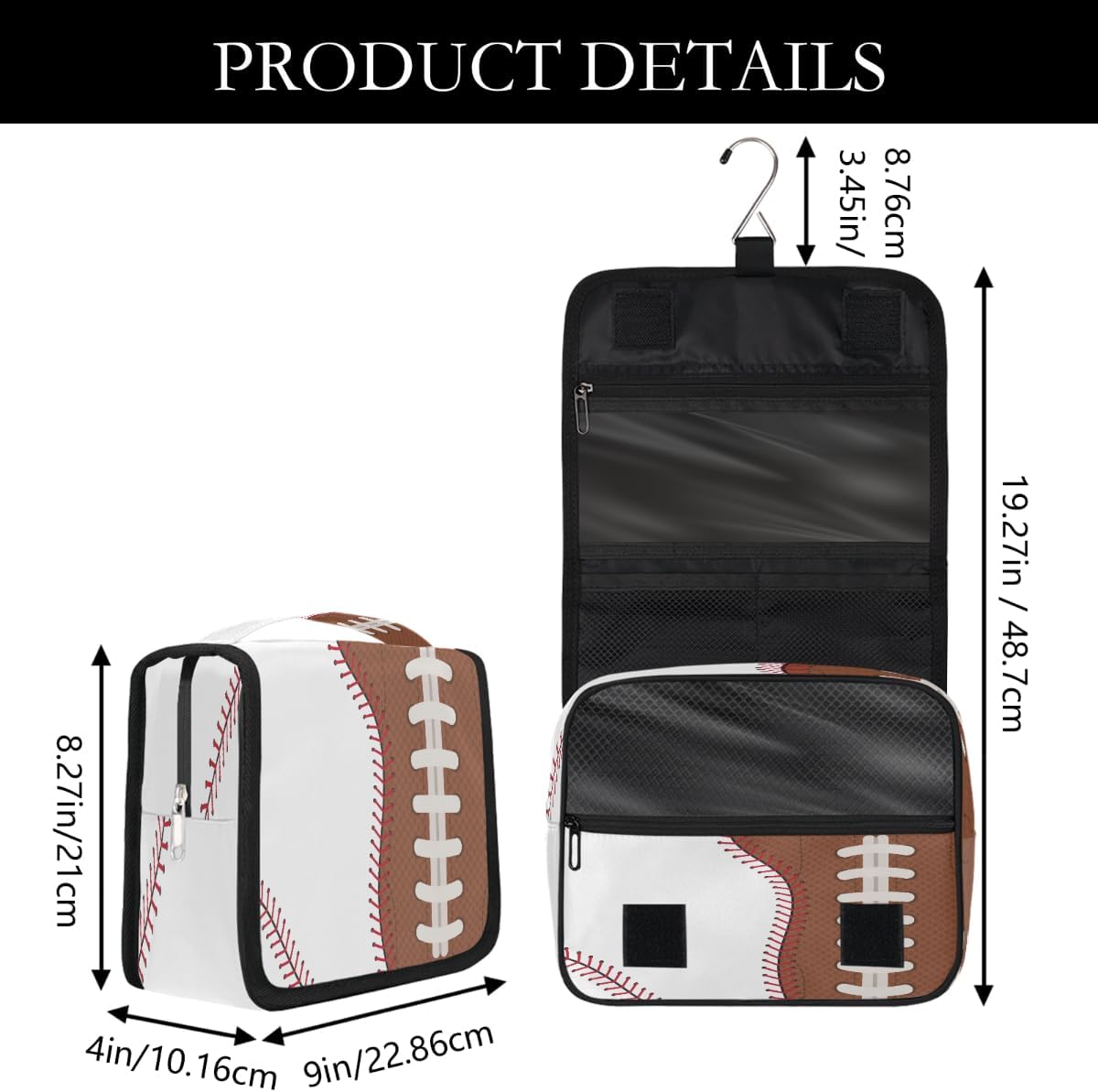 Kids Hanging Toiletry Bag for Boys - Waterproof Travel Cosmetic Organizer Makeup Pouch for Girls Shower Wash Bags with Hanging Hook Toiletries Storage Bag(Football)