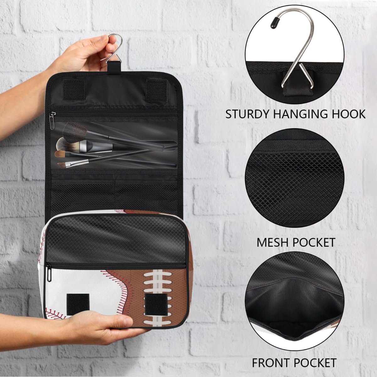 Kids Hanging Toiletry Bag for Boys - Waterproof Travel Cosmetic Organizer Makeup Pouch for Girls Shower Wash Bags with Hanging Hook Toiletries Storage Bag(Football)