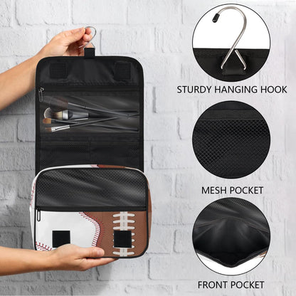 Kids Hanging Toiletry Bag for Boys - Waterproof Travel Cosmetic Organizer Makeup Pouch for Girls Shower Wash Bags with Hanging Hook Toiletries Storage Bag(Football)