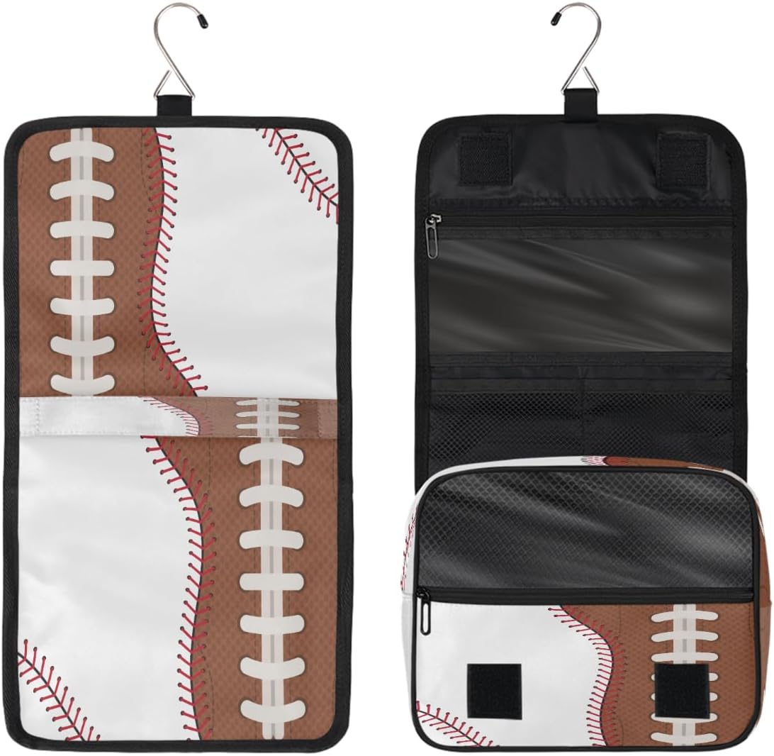 Kids Hanging Toiletry Bag for Boys - Waterproof Travel Cosmetic Organizer Makeup Pouch for Girls Shower Wash Bags with Hanging Hook Toiletries Storage Bag(Football)