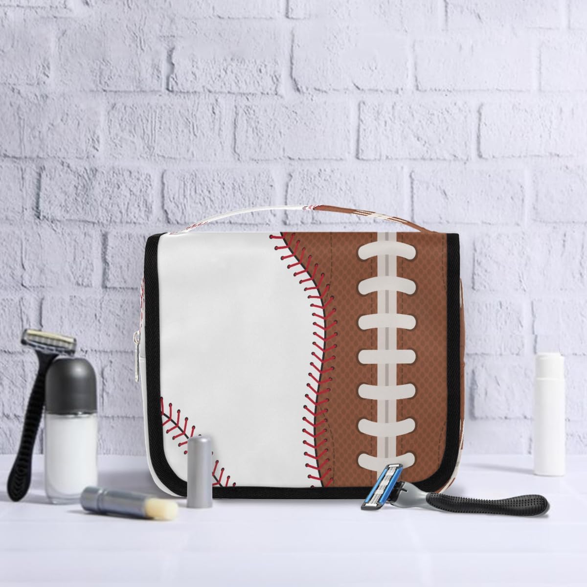 Kids Hanging Toiletry Bag for Boys - Waterproof Travel Cosmetic Organizer Makeup Pouch for Girls Shower Wash Bags with Hanging Hook Toiletries Storage Bag(Football)
