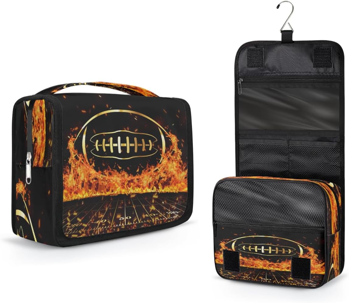 Kids Hanging Toiletry Bag for Boys - Waterproof Travel Cosmetic Organizer Makeup Pouch for Girls Shower Wash Bags with Hanging Hook Toiletries Storage Bag(Football)